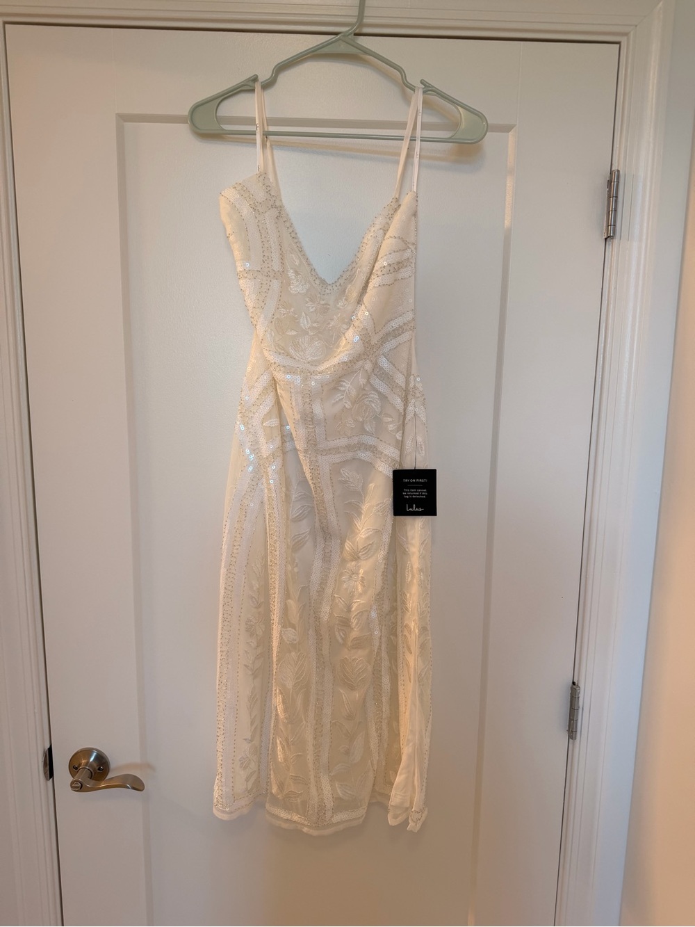 Lulu's Ivory Beaded Spaghetti Strap Midi Dress